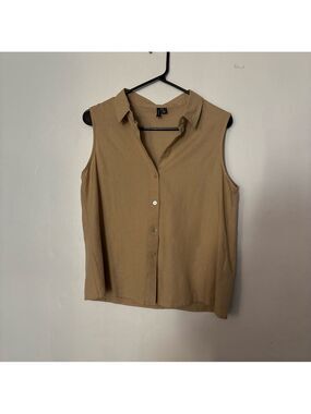 Vero Moda Sleeveless Tan Linen Button-Down Shirt Womens